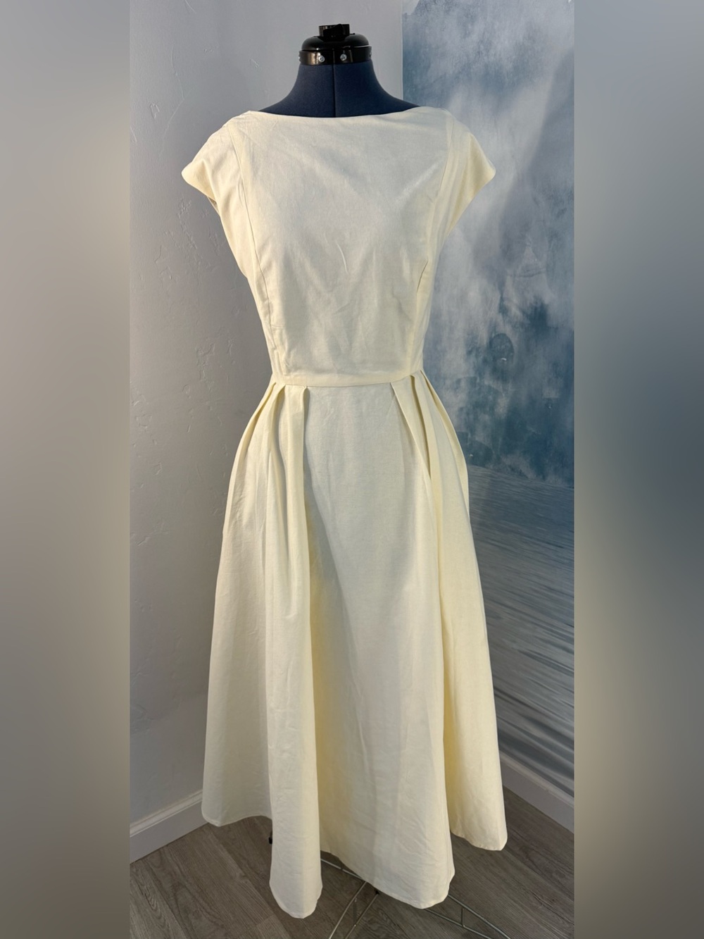 Classic Cream Maxi Dress with Pleated Full Skirt# 364